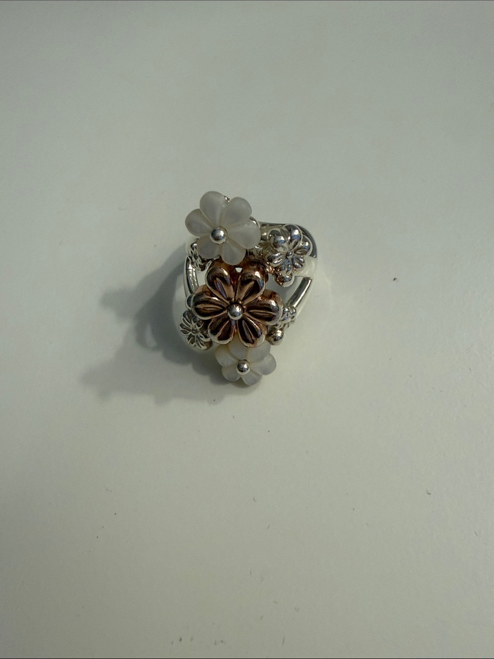 Two-Tone Floral Statement Ring in Sterling Silver and Rose Gold - Picture 2 of 4
